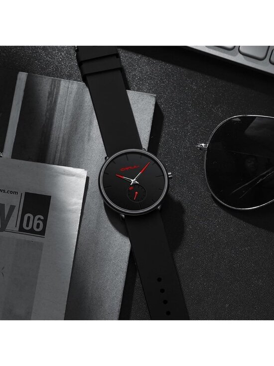Unisex Black Red Casual Stylish Ultra Thin Silicone Band Waterproof Wristwatch main image 6
